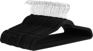 Amazon Basics Slim Velvet Non-Slip Hangers, 30-Pack, Black/Silver