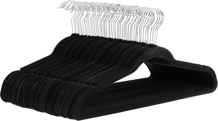 Amazon Basics Slim Velvet Non-Slip Hangers, 30-Pack, Black/Silver