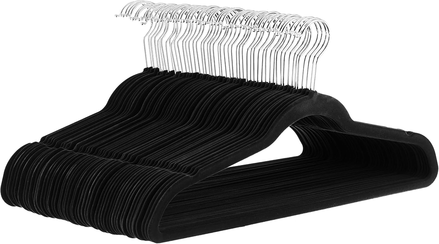 Amazon Basics Slim Velvet Non-Slip Hangers, 30-Pack, Black/Silver