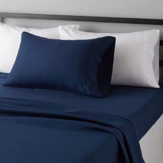 Amazon Basics 3-Piece Microfiber Twin Sheet Set, Navy, 14-Inch Deep Pockets