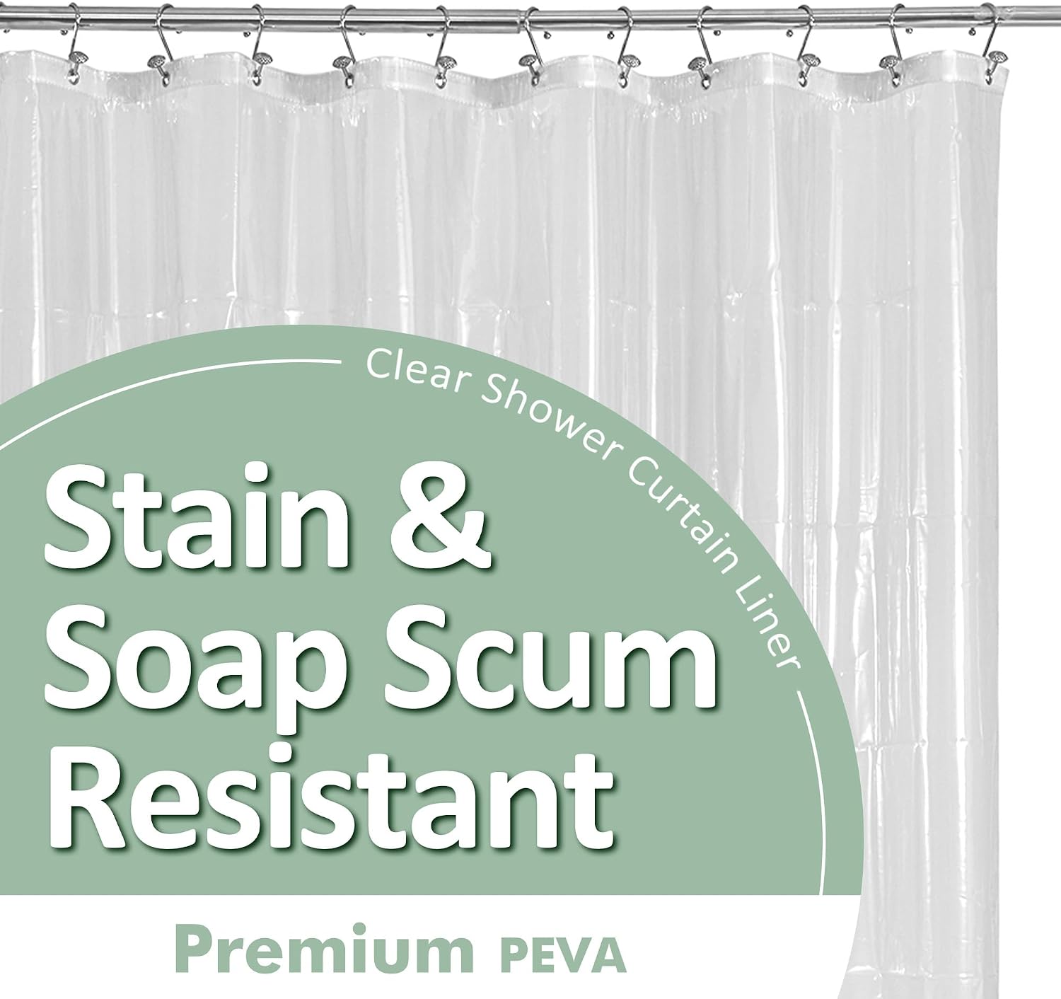 Barossa Design Clear PEVA Shower Curtain Liner, 72" Length