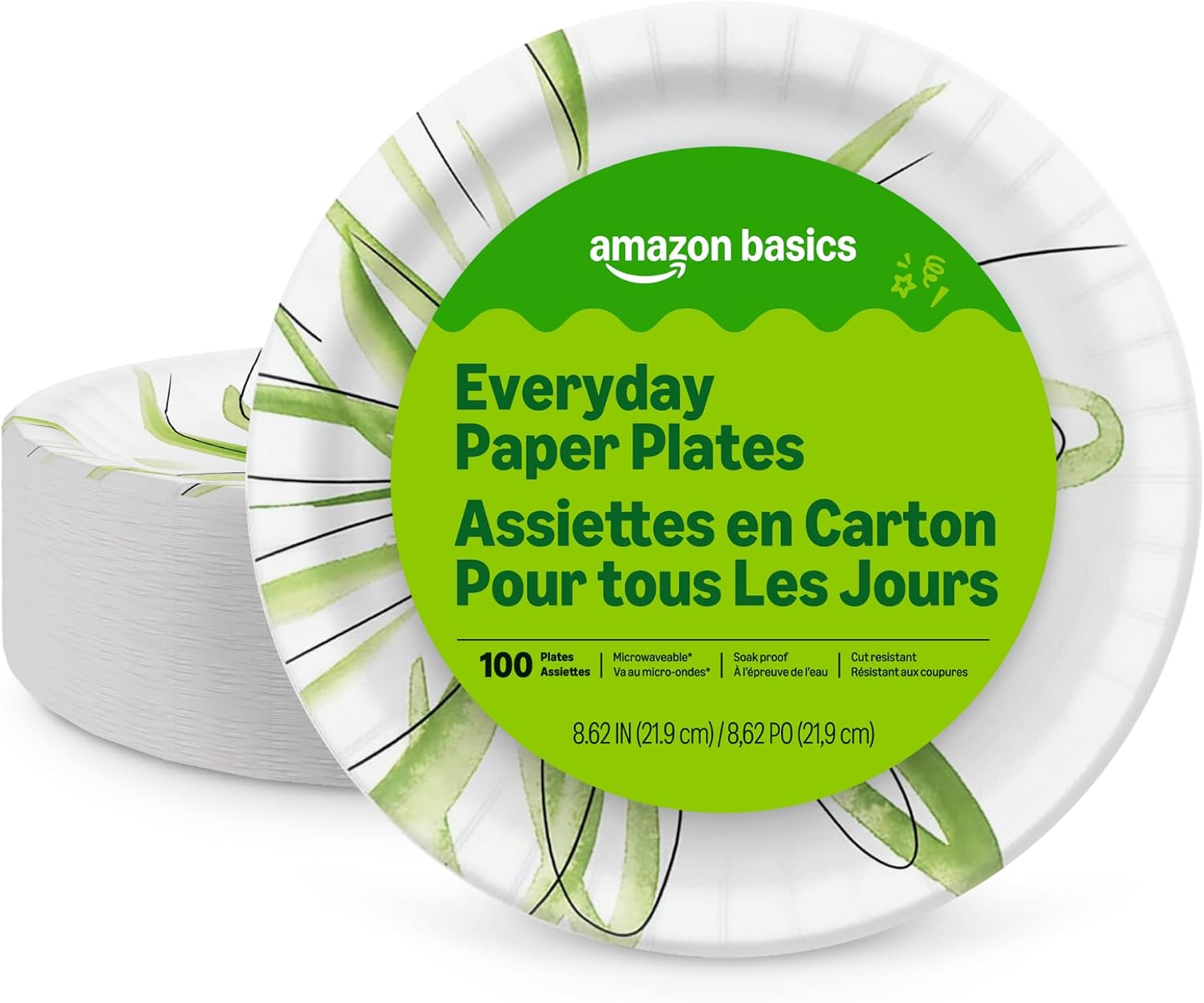 Amazon Basics 8.62 Inch Disposable Paper Plates, 100 Count