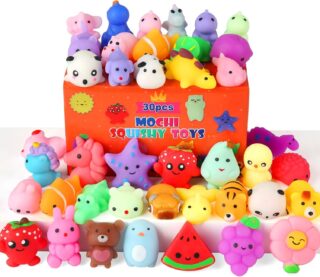 30 Pack Kawaii Mini Mochi Squishy Toys, Random Mini Animals and Fruits