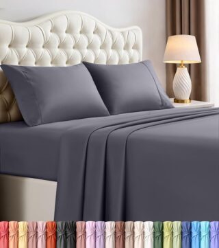 Utopia Bedding Queen Sheet Set, 4-Piece 16" Deep Pocket - Grey