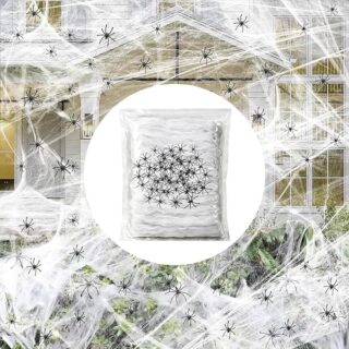 Famoby Halloween Spider Webs 1600 sqft + 50pcs Spiders
