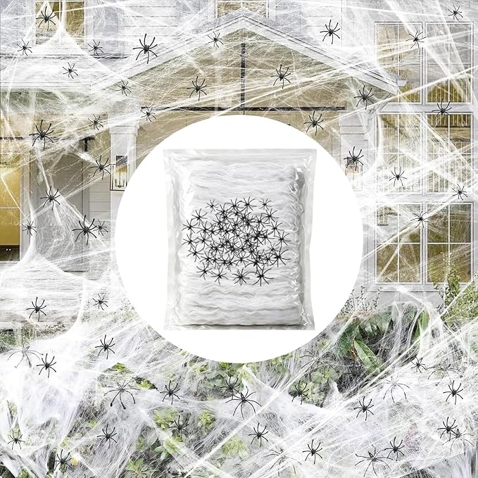 Famoby Halloween Spider Webs 1600 sqft + 50pcs Spiders