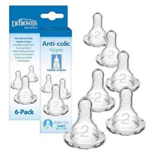 Dr. Brown’s Narrow Level 2 Medium Flow Nipple (3m+), 6-Pack