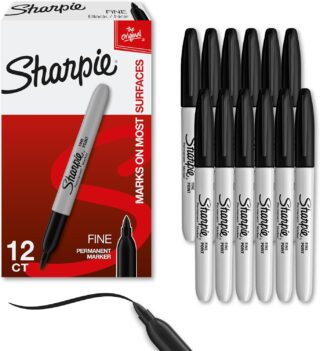 Sharpie Fine Tip Permanent Markers, Black, 12 Count