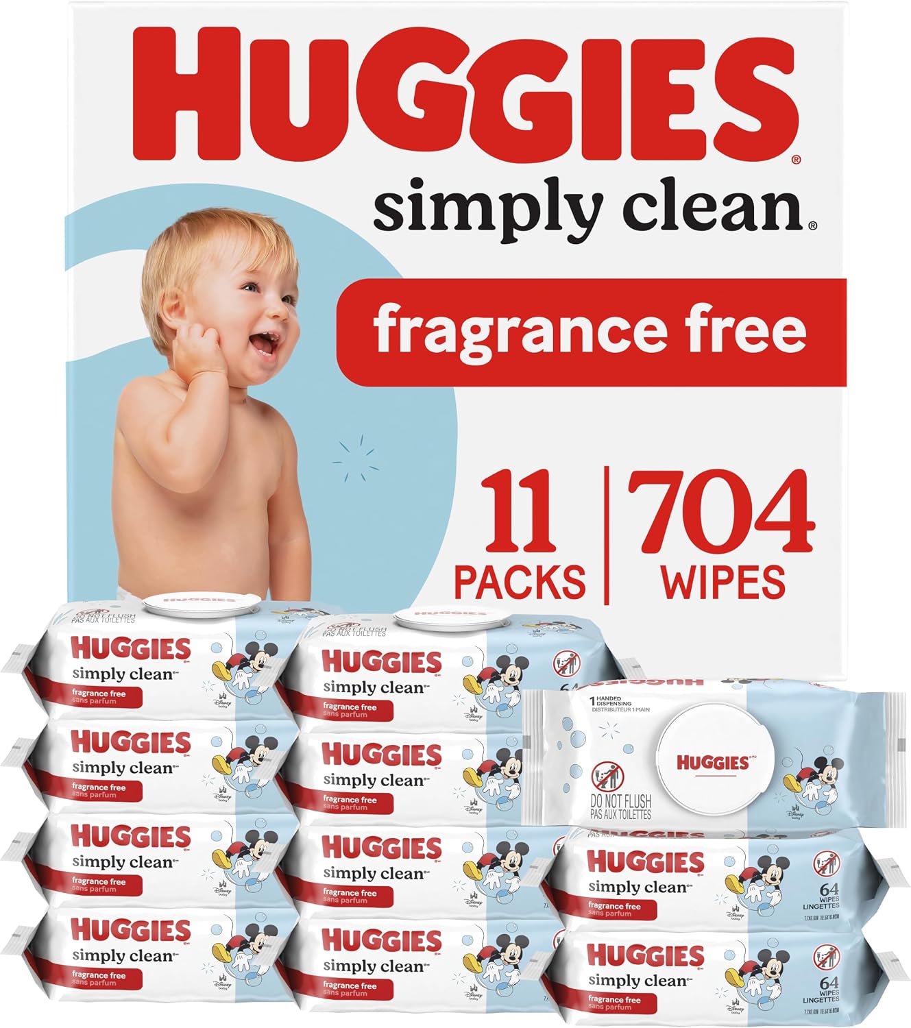 Huggies Simply Clean Unscented Baby Wipes, 11 Packs (704 Count)