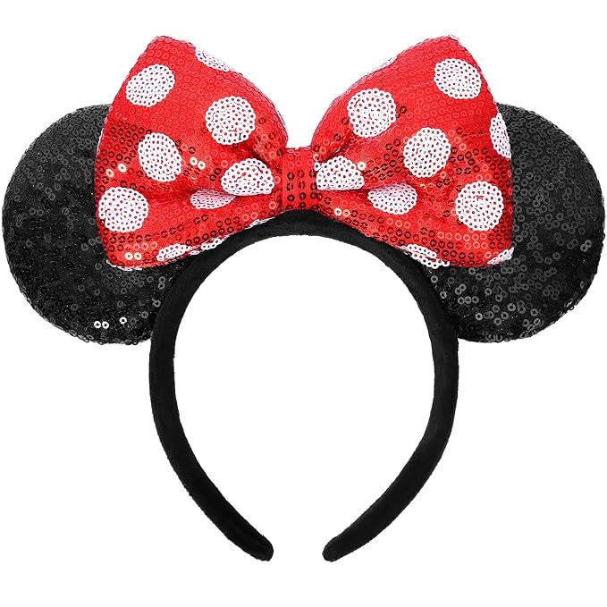 UNSPAZ Sequin Mouse Ears Headband with Bow (Polka Dots)