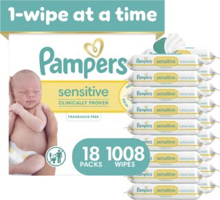 Pampers Sensitive Baby Wipes, Unscented, 1008 Count (18 Flip-Top Packs)