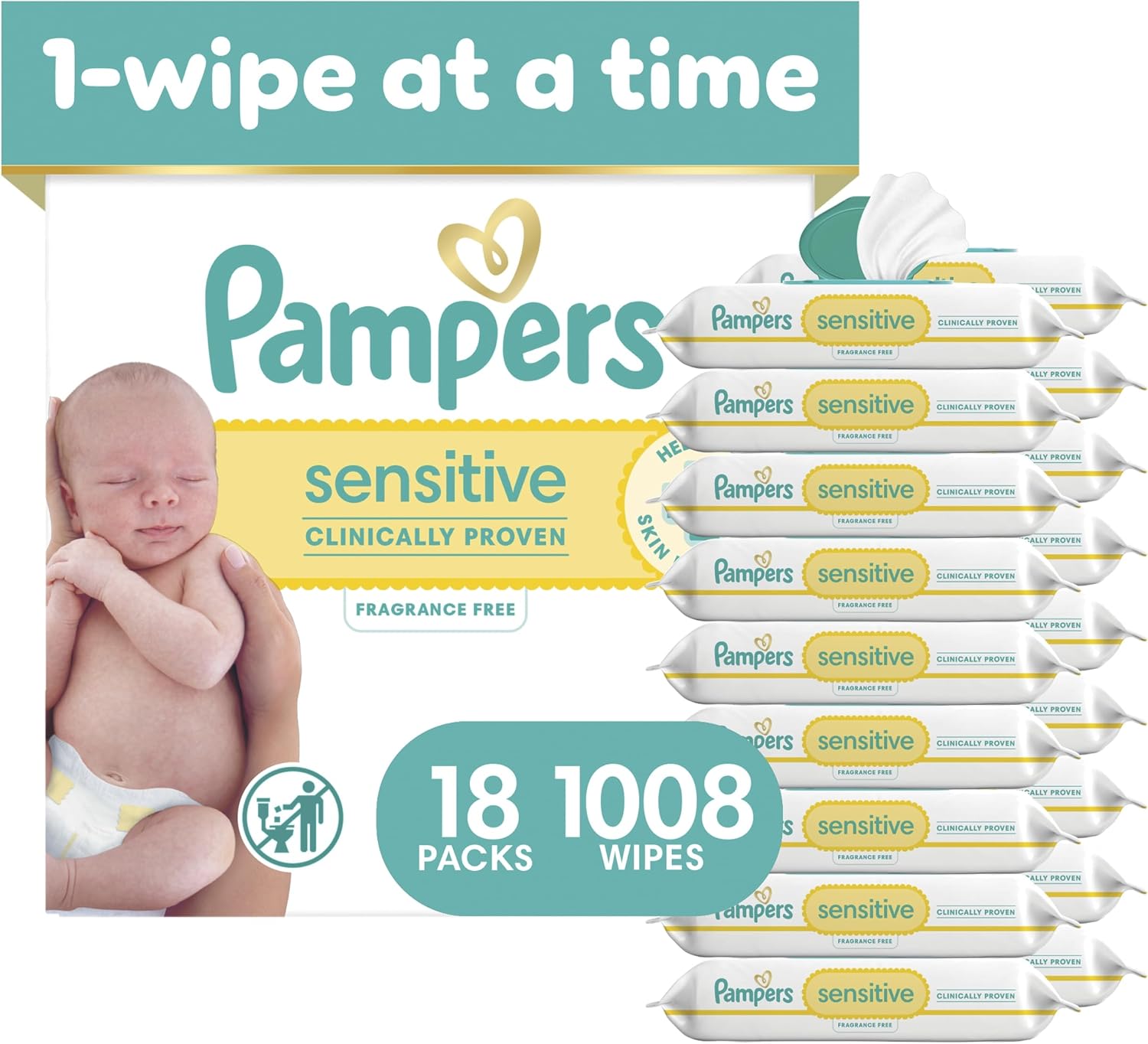 Pampers Sensitive Baby Wipes, Unscented, 1008 Count (18 Flip-Top Packs)
