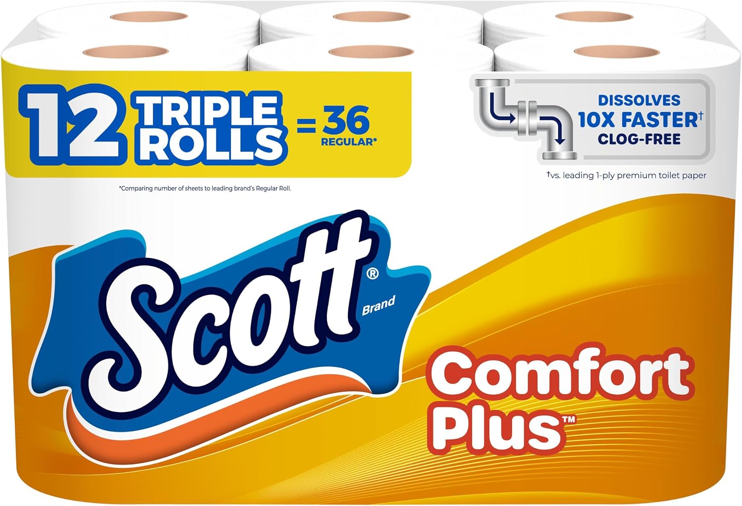 Scott ComfortPlus Toilet Paper, 12 Triple Rolls, 231 Sheets per Roll