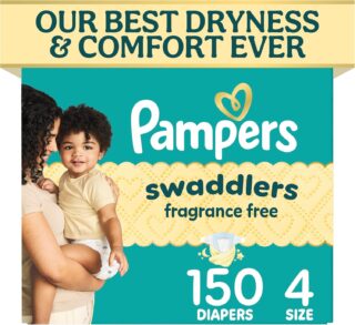 Pampers Swaddlers Diapers Size 4 (15-34 lbs), 150 Count, Fragrance Free