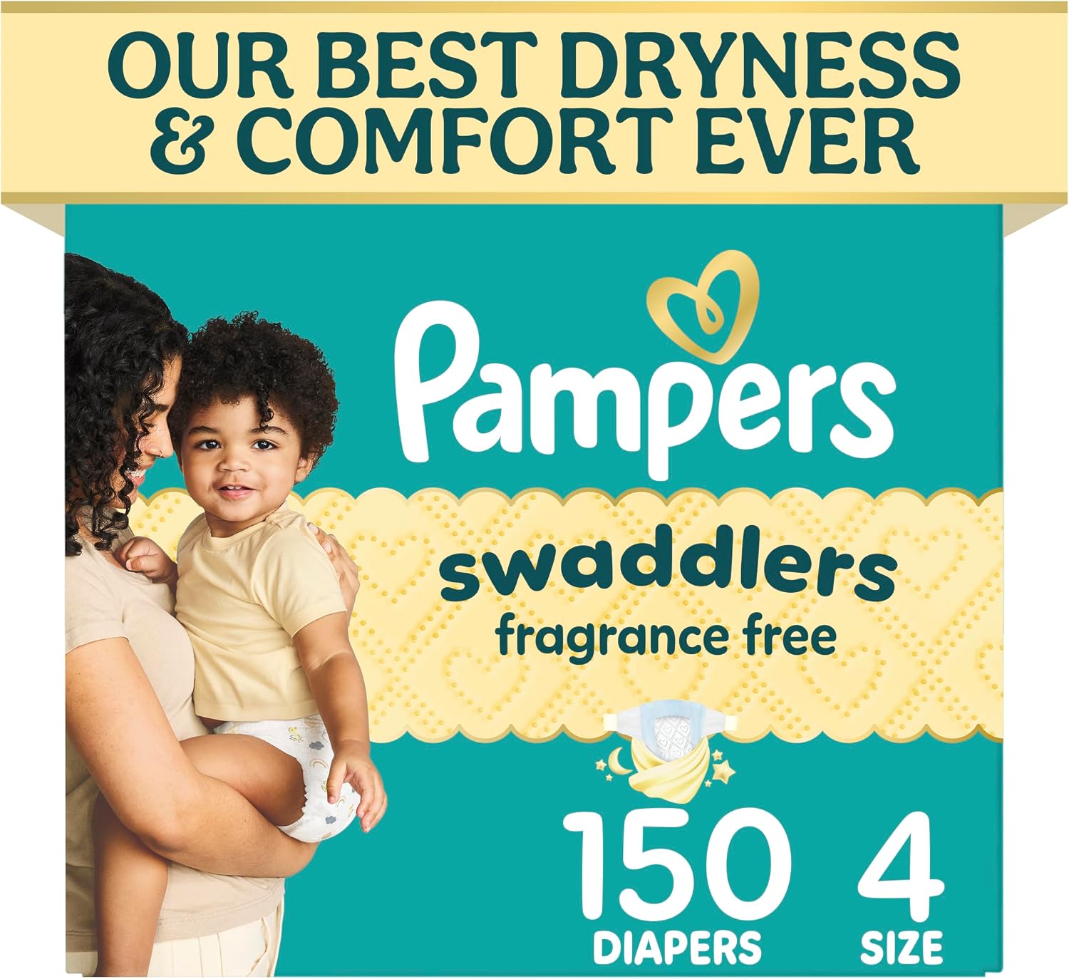 Pampers Swaddlers Diapers Size 4 (15-34 lbs), 150 Count, Fragrance Free