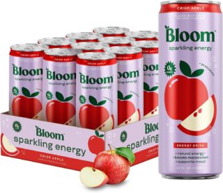 Bloom Nutrition Zero Sugar Energy Drink, Apple Crisp, 12oz 12-Pack