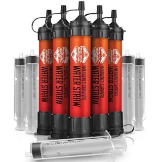 Practical Survival Reusable Emergency Water Filter Straws, 5-Pack